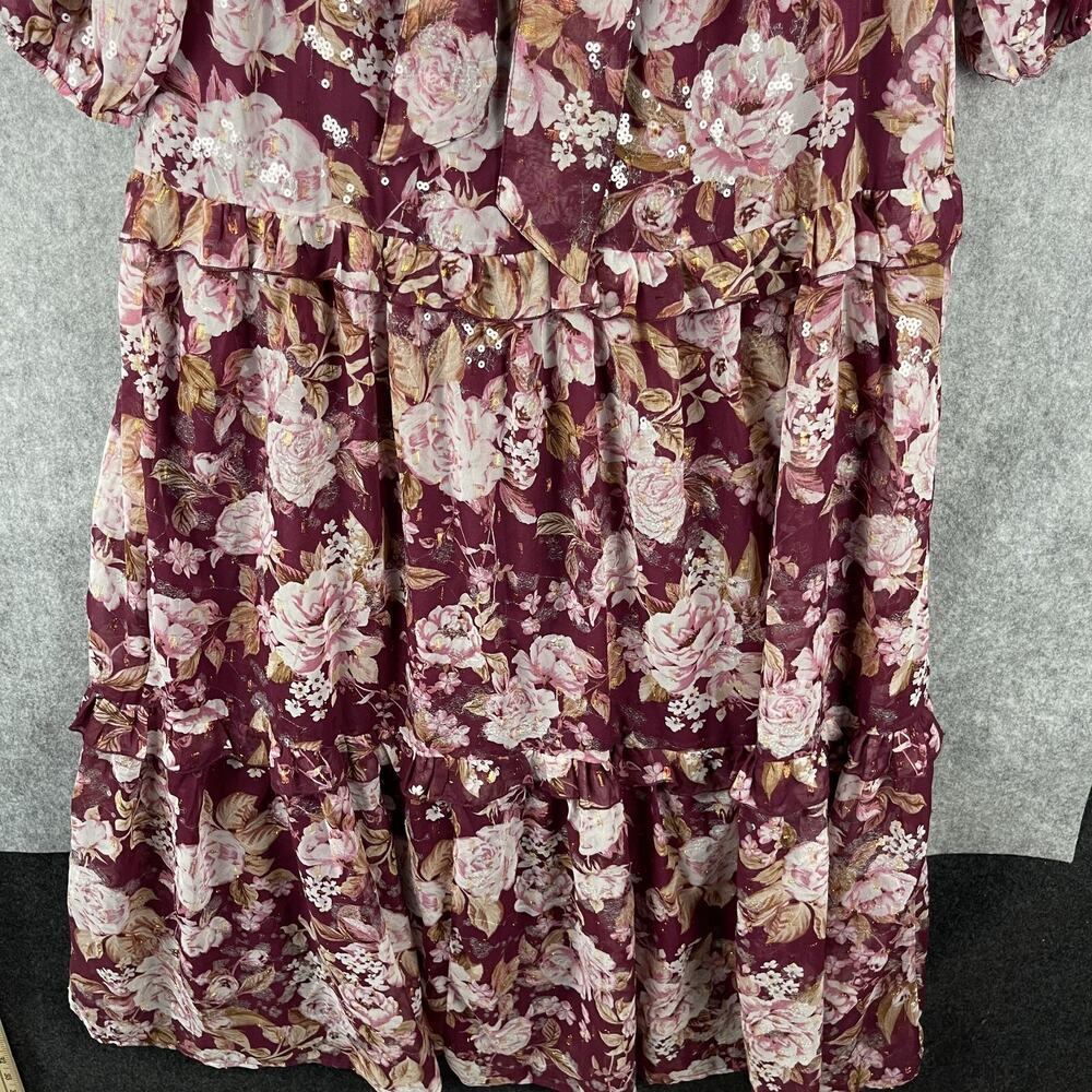 Altar'd State Sailor Tiered Maxi Dress Womens Medium Burgundy Floral Sequins - Picture 15 of 16